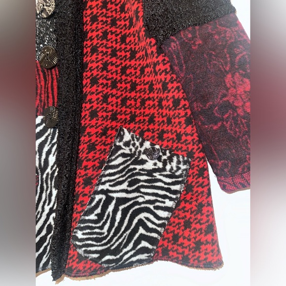 Ali Miles women's mixed material patchwork button down dress coat sweater - Picture 3 of 14